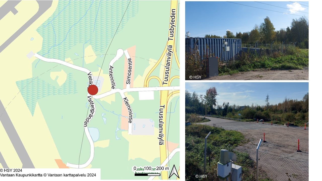 Lentokentän mittausasema ja kaksi valokuvaa