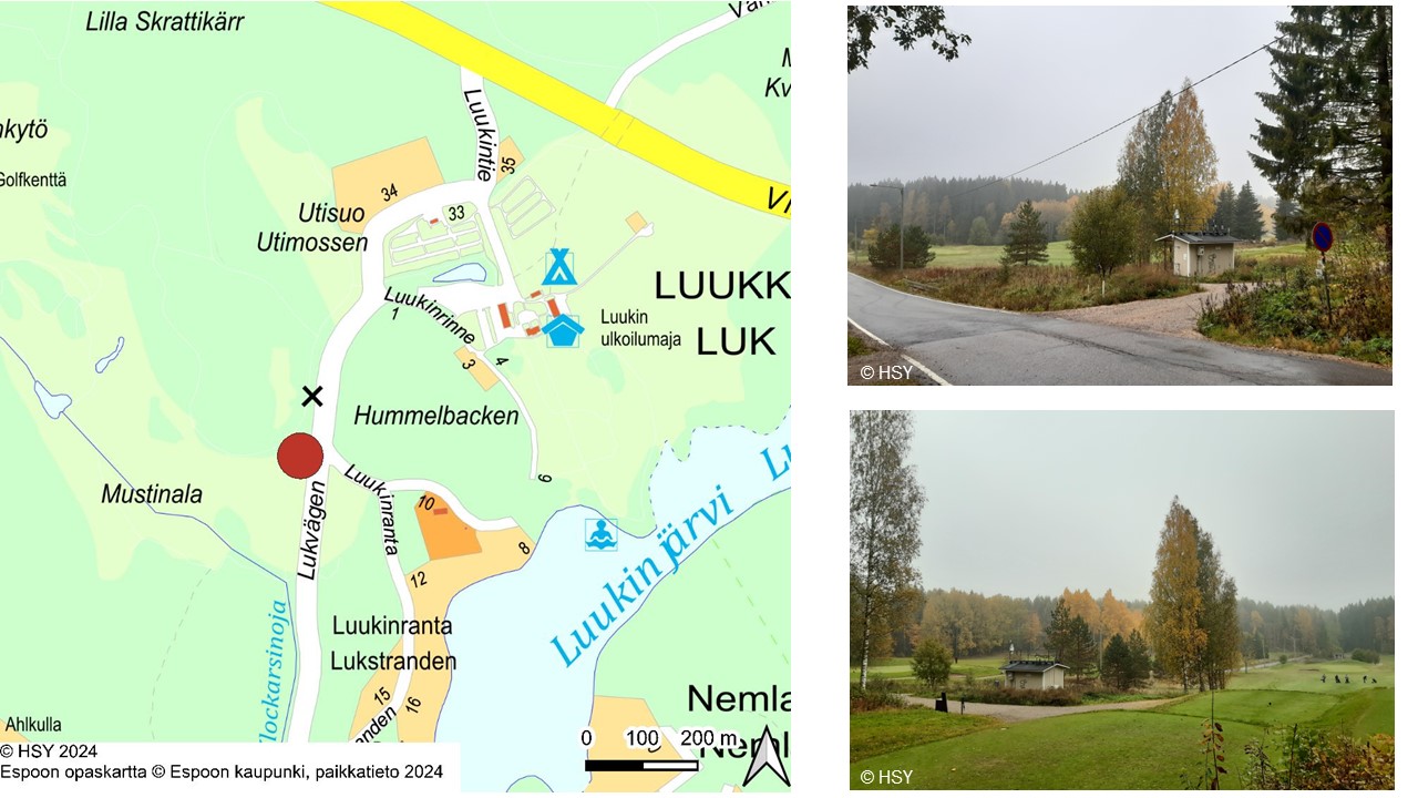 Luukin mittausaseman sijaintikartta ja kaksi valokuvaa